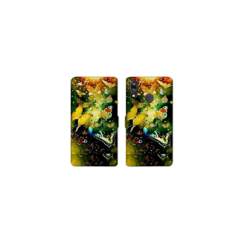 Housse cuir portefeuille Samsung Galaxy A20e papillons papillon jaune