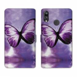 Housse cuir portefeuille Samsung Galaxy A20e papillons violet et blanc