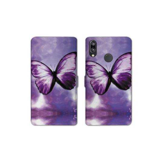 Housse cuir portefeuille Samsung Galaxy A20e papillons violet et blanc