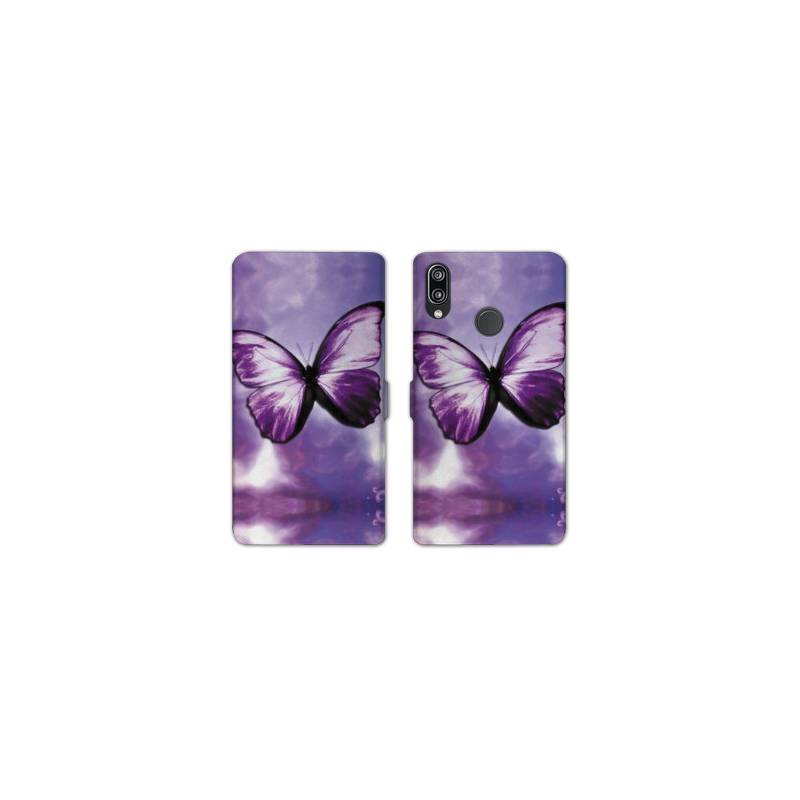 Housse cuir portefeuille Samsung Galaxy A20e papillons violet et blanc