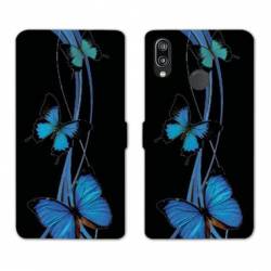 Housse cuir portefeuille Samsung Galaxy A20e papillons bleu