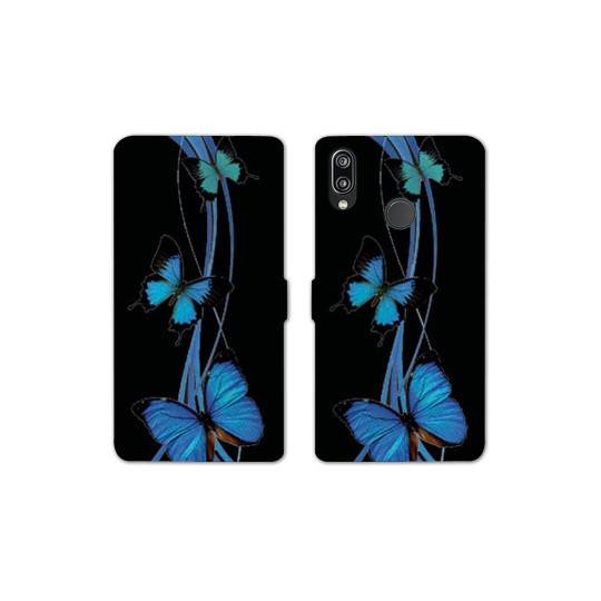 Housse cuir portefeuille Samsung Galaxy A20e papillons bleu
