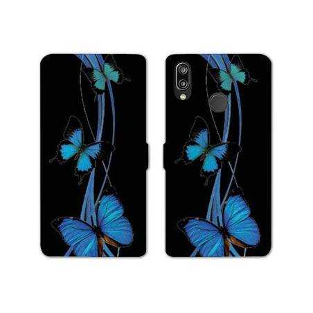 Housse cuir portefeuille Samsung Galaxy A20e papillons bleu