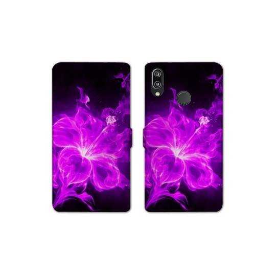 Housse cuir portefeuille Samsung Galaxy A20e fleur hibiscus violet