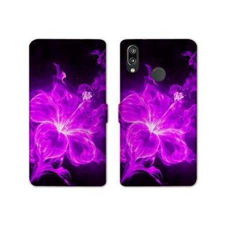 Housse cuir portefeuille Samsung Galaxy A20e fleur hibiscus violet