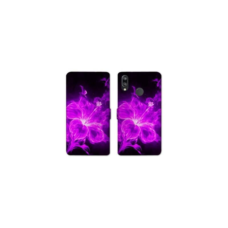 Housse cuir portefeuille Samsung Galaxy A20e fleur hibiscus violet