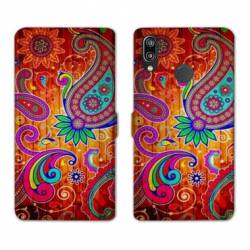 Housse cuir portefeuille Samsung Galaxy A20e fleur psychedelic