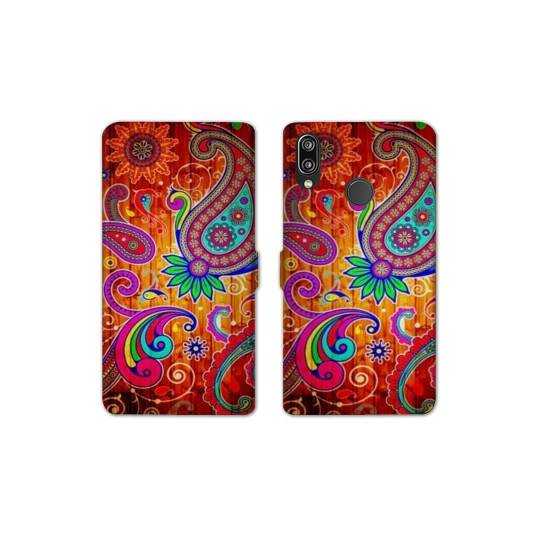 Housse cuir portefeuille Samsung Galaxy A20e fleur psychedelic