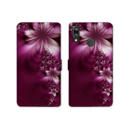 Housse cuir portefeuille Samsung Galaxy A20e fleur violette montante