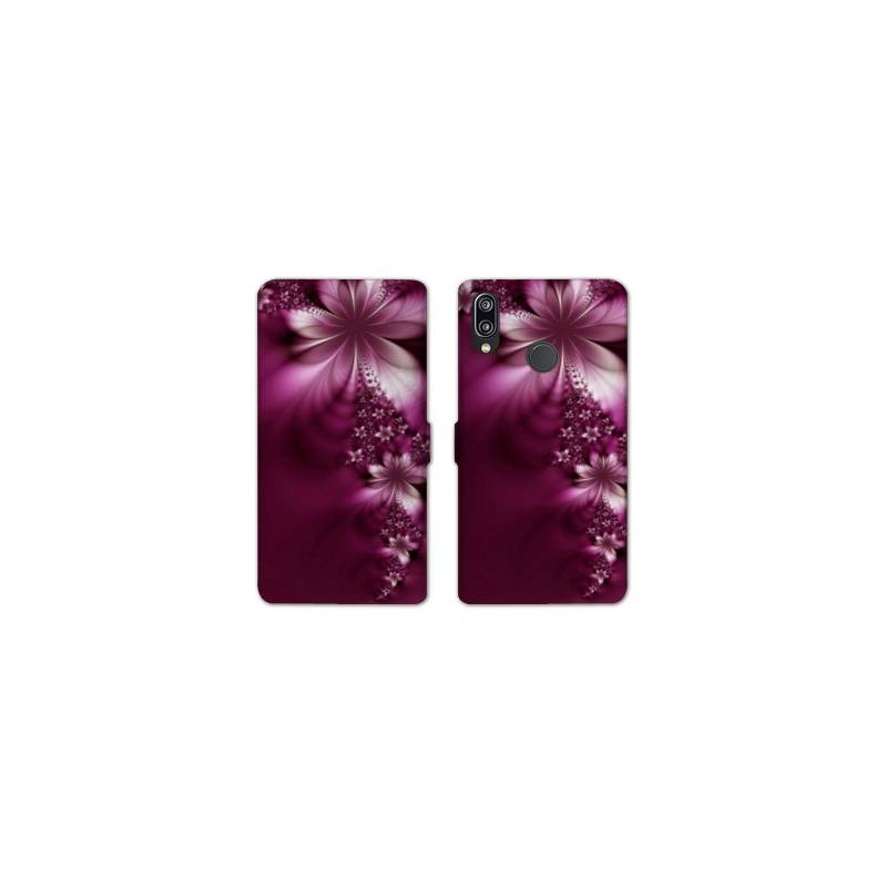Housse cuir portefeuille Samsung Galaxy A20e fleur violette montante