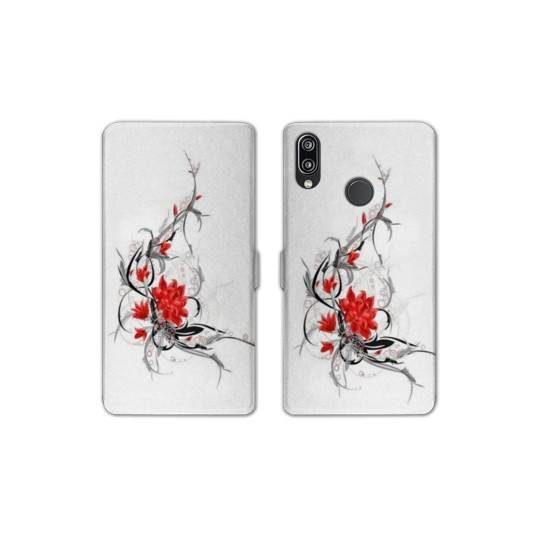 Housse cuir portefeuille Samsung Galaxy A20e fleur épine