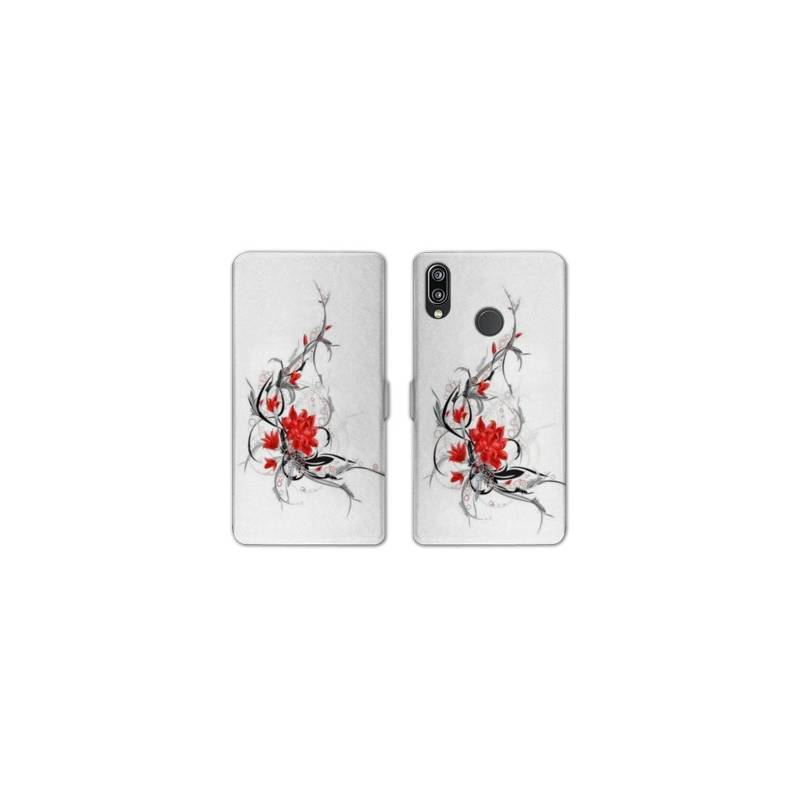 Housse cuir portefeuille Samsung Galaxy A20e fleur épine