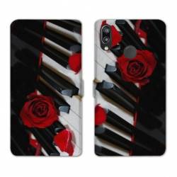 Housse cuir portefeuille Samsung Galaxy A20e Musique Rose Piano