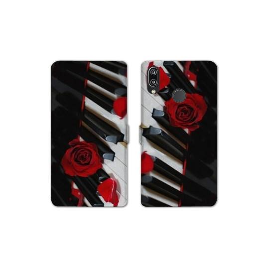 Housse cuir portefeuille Samsung Galaxy A20e Musique Rose Piano