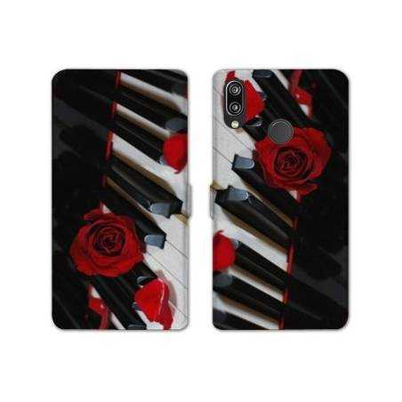 Housse cuir portefeuille Samsung Galaxy A20e Musique Rose Piano