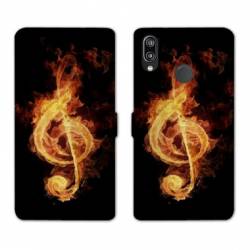 Housse cuir portefeuille Samsung Galaxy A20e Musique clé sol feu N
