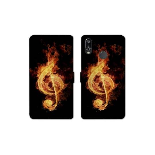 Housse cuir portefeuille Samsung Galaxy A20e Musique clé sol feu N