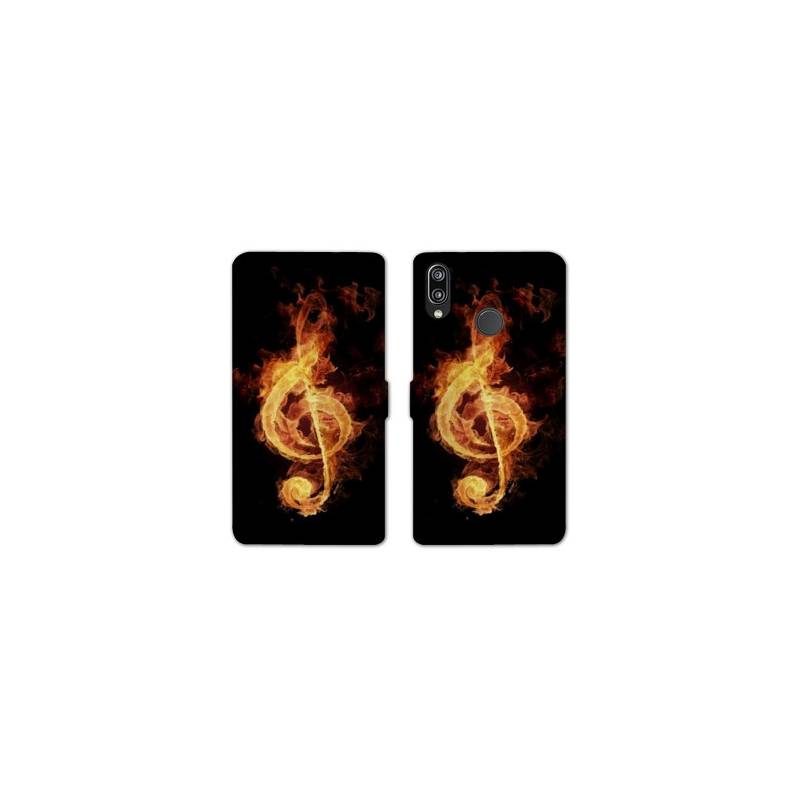 Housse cuir portefeuille Samsung Galaxy A20e Musique clé sol feu N