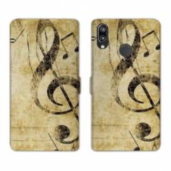 Housse cuir portefeuille Samsung Galaxy A20e Musique clé sol vintage