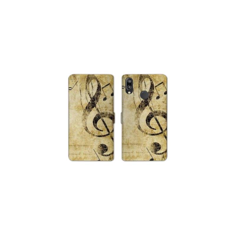 Housse cuir portefeuille Samsung Galaxy A20e Musique clé sol vintage