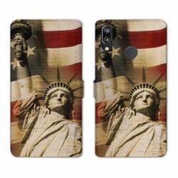 Housse cuir portefeuille Samsung Galaxy A20e Amerique USA Statue liberté