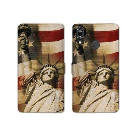 Housse cuir portefeuille Samsung Galaxy A20e Amerique USA Statue liberté