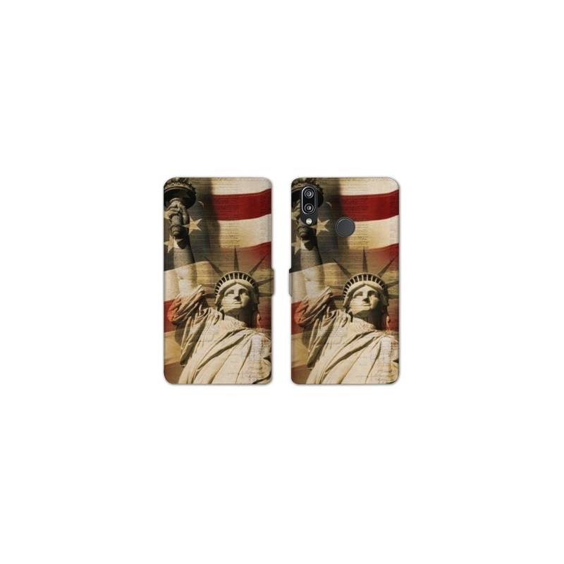 Housse cuir portefeuille Samsung Galaxy A20e Amerique USA Statue liberté