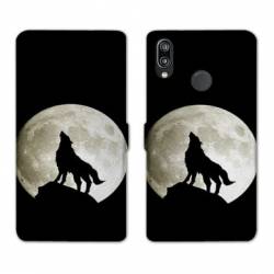 Housse cuir portefeuille Samsung Galaxy A20e Loup Noir