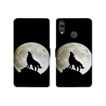 Housse cuir portefeuille Samsung Galaxy A20e Loup Noir