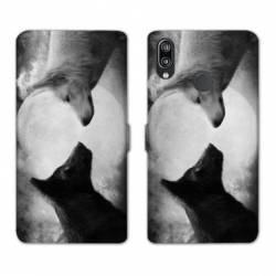 Housse cuir portefeuille Samsung Galaxy A20e Loup Duo