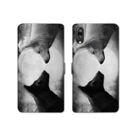 Housse cuir portefeuille Samsung Galaxy A20e Loup Duo