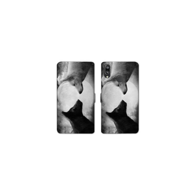 Housse cuir portefeuille Samsung Galaxy A20e Loup Duo