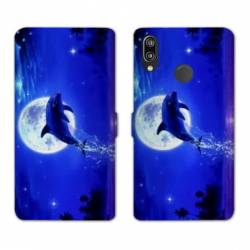 Housse cuir portefeuille Samsung Galaxy A20e Dauphin lune