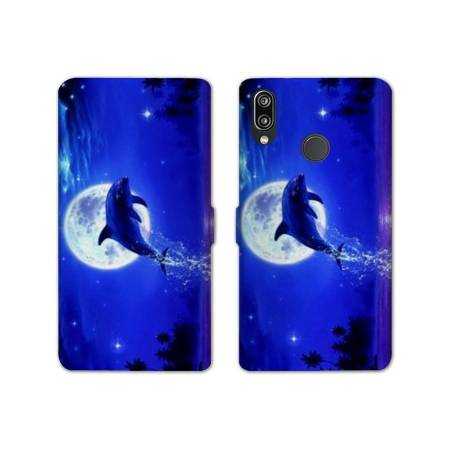 Housse cuir portefeuille Samsung Galaxy A20e Dauphin lune