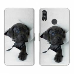 Housse cuir portefeuille Samsung Galaxy A20e Chien noir