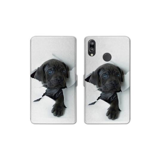 Housse cuir portefeuille Samsung Galaxy A20e Chien noir