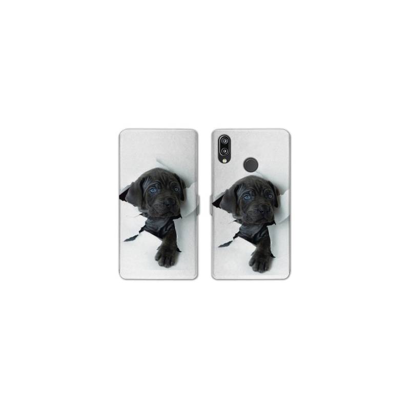 Housse cuir portefeuille Samsung Galaxy A20e Chien noir