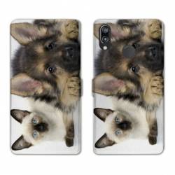 Housse cuir portefeuille Samsung Galaxy A20e Chien vs chat