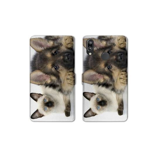 Housse cuir portefeuille Samsung Galaxy A20e Chien vs chat