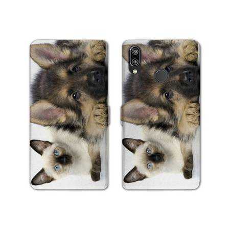 Housse cuir portefeuille Samsung Galaxy A20e Chien vs chat