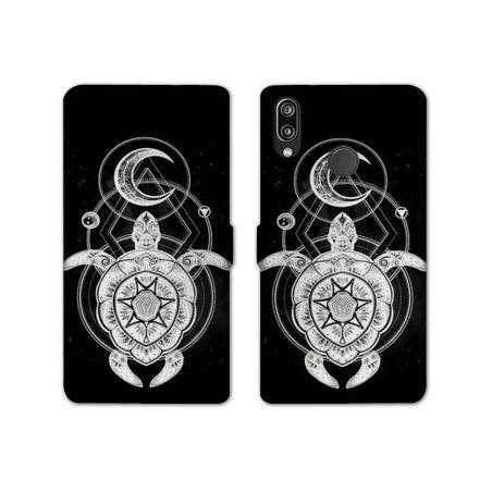 Housse cuir portefeuille Samsung Galaxy A20e Animaux Maori Tortue noir