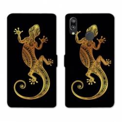 Housse cuir portefeuille Samsung Galaxy A20e Animaux Maori lezard noir