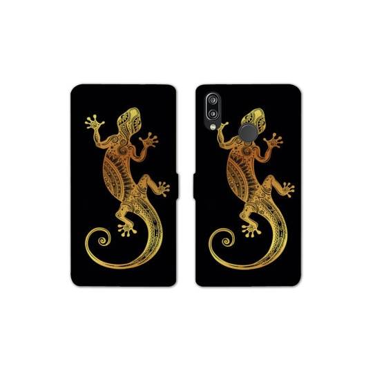 Housse cuir portefeuille Samsung Galaxy A20e Animaux Maori lezard noir
