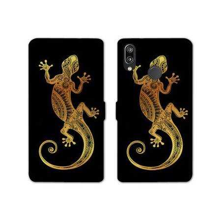 Housse cuir portefeuille Samsung Galaxy A20e Animaux Maori lezard noir