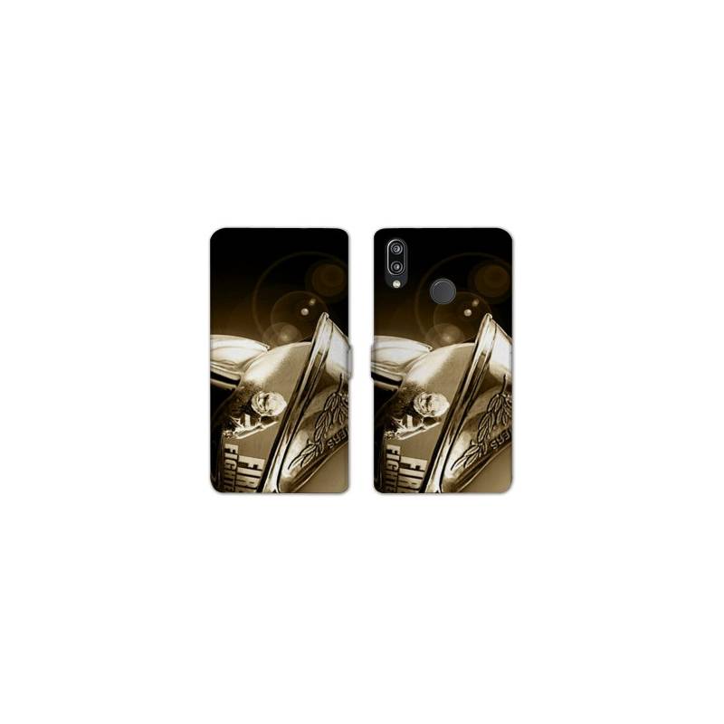 Housse cuir portefeuille Samsung Galaxy A20e pompier casque vintage