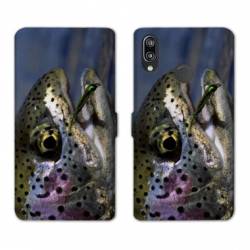 Housse cuir portefeuille Samsung Galaxy A20e peche truite