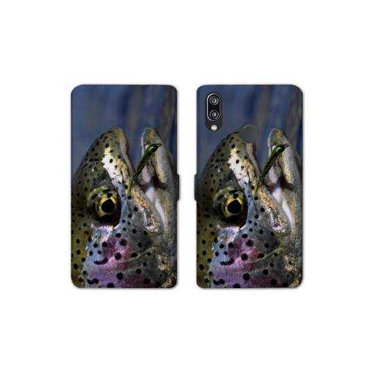 Housse cuir portefeuille Samsung Galaxy A20e peche truite