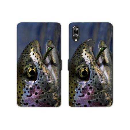 Housse cuir portefeuille Samsung Galaxy A20e peche truite