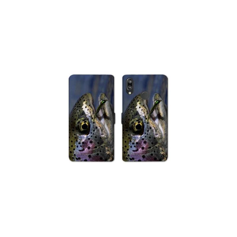 Housse cuir portefeuille Samsung Galaxy A20e peche truite