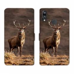 Housse cuir portefeuille Samsung Galaxy A20e chasse chevreuil Blanc